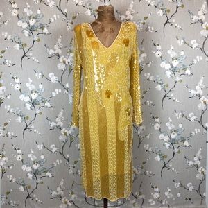 Bright Yellow Sequin Beaded Dress